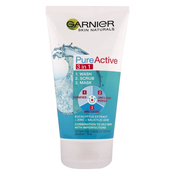 GARNIER Gel za cišcenje lica + piling + maska Skin Naturals Pure Active 3u1 150 ml