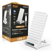 ALIGATOR Stojalo z brezžičnim polnjenjem 15W in USB-C priključkom, 2v1, belo CHQ002