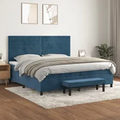 Greatstore Box spring postelja z vzmetnico temno modra 200x200 cm žamet