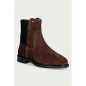Tommy Hilfiger ženski semišasti gležnjarji ENAMEL FLAG SUEDE ANKLE CHELSEA