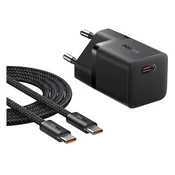 Baseus GaN5 Mini brzi punjac 25W, USB Type-C, crni + 100W USB Type-C, kabel 1m P10110909113-01