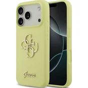 Guess Liquid Silicone 4G Kovinski logotip Zadnji pokrov za iPhone 17 Pro Rumena