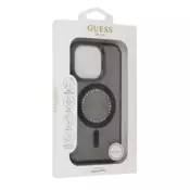 Guess Originalni ovitek GUHMP16LPFTDTEK za iPhone 16 Pro - MagSafe - prozorno črn s kristalčki