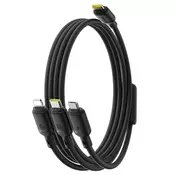 Polnilni in podatkovni 100W kabel Baseus Silky 3v1 USB-C v Micro-USB, Lightning in USB-C - 1.5 m - Cosmic Black