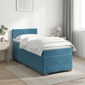 Vidaxl Postelja boxspring z vzmetnico Temno modra 100 x 200 cm Žamet
