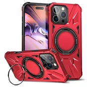 GS Ovitek za iPhone 16 Pro, oklepljen s stojalom in ploščico za držalo, rdeč