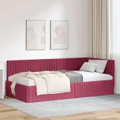vidaXL Kotna postelja z vzglavjem vinsko rdeča 100 x 200 cm Žamet