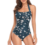 Smismivo Push Up Tummy Control Enodelne ženske kopalke - Temnozelena-cvetlična, M