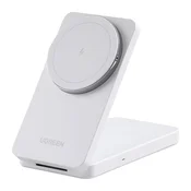 Ugreen Ugreen W528 2-v-1 induktivni polnilnik za iPhone, AirPods, 20W (bel)
