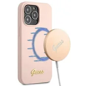 shumee Silikonski ovitek Guess Script MagSafe za iPhone 13 Pro Max (roza)