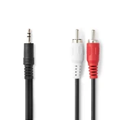 CAGB22200BK100, Stereo audio kabl, 3,5 mm muški, 2x RCA muški, Niklovani, 10,0 m, Crni