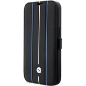 BMW iPhone 14 Pro 6,1 black bookcase Leather Stamp Blue Lines (BMBKP14L22RVSK)