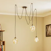 EMIBIG LIGHTING Stropna svetilka Starla, steklo jantar, 3-svetilna, decentralizirana - Dnevna soba/jedilnica - Sodobni - črna, jantar - Kovina