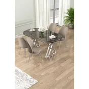 Hanah Home trpezarijski set Lai, sto i 4 stolice, antracit ploca Irony, hromirane noge, kapucino tkanina Babyface