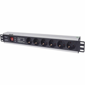 Intellinet 19 1.5U Rackmount 6-Way Power Strip - German Type, With On/Off Switch and Surge Protection, 3 m (10 ft.) Power Cord (713962)
