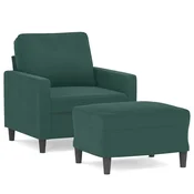 Vidaxl Fotelj s stolčkom za noge temno zelen 60 cm žamet