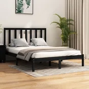 shumee vidaXL Posteljni okvir črne barve iz masivnega borovega lesa 140x190 cm