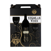 Poklon pakovanje Crno vino 0.75l + 2 caše