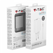 V-TAC Komplet za punjenje s putnickim adapterom+USB-C kabel, bijelo