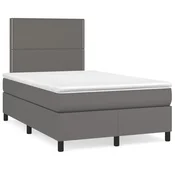 Vidaxl Box spring postelja z vzmetnico siv 120x200 cm umetno usnje