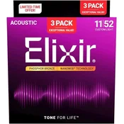 Elixir 16568 Nanoweb 11-52 3-Pack Žice za akusticnu gitaru (Kao novo)