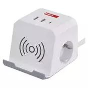 Podaljšek - kocka 2 m/2 vtičnice/beli/2×USB-A+1×USB-C+Qi/1,5 mm2