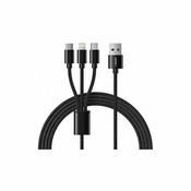 VEGER V303 pleteni kabel 3v1 USB-A na USB-C/Lightning/MicroUSB, 1,2m, črn