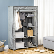 HOMCOM HOMCOM Prenosna garderobna omara iz jekla, netkanega tekstila in PP s 6 odprtimi policami, 1 obešalnikom in dvižnimi vrati, 103x43x162,5 cm, siva, (20746067)