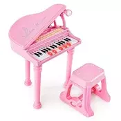 Northix Otroška elektronska klaviatura 31 tipk s stolčkom roza 35x30x55 cm