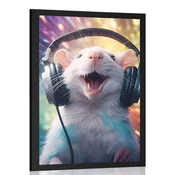 Plakat podgana s slušalkami - 30x45 silver