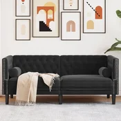 Dvosjed Chesterfield s jastucicima crni baršunasti