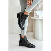 Patent leather womens ankle boots with a flat heel insulated black S.Barski black