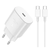 JELLICO hišni polnilec EU25 (Quick Charge) 25W vhod Type-C s kablom Type C - (EU Blister) - bel