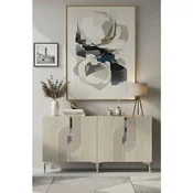 Hanah Home komoda Meyra 180, 180 cm, bela / travertin / srebrna