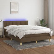 Greatstore Box spring postelja z vzmetnico LED temno rjava 140x200cm blago