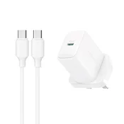 Joyroom Joyroom JR-TCF20 PD 20W stenski polnilnik (UK vtič) + 1m USB-C kabel - bel
