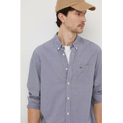 Pamucna košulja Lacoste za muškarce, boja: tamno plava, regular, s button-down ovratnikom
