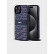 DKNY DKNY Usnjeno enoplastno ohišje s črto in kovinskim logotipom - ohišje za iPhone 15 / 14 / 13 (modro)