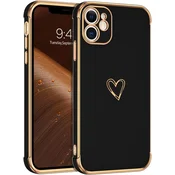 shumee SILIKONSKI OVITEK APPLE IPHONE 12 ČRNO ZLAT SRČEK GLAMOUR A2172