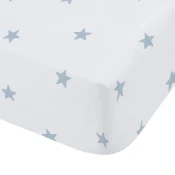 Bijela/plava pamucna djecja plahta s gumom za djecji krevetic 70x140 cm Mini Star & Stripes – Bianca