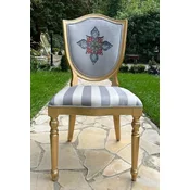 Casa Padrino Art Deco dining chair with design and stripes gray/white/multicolored/gold - Elegant solid wood chair - Art Deco dining room furniture