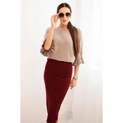 Kesi Włoski Womens viscose pencil skirt with an elastic waistband burgundy