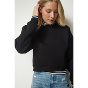 Happiness Istanbul Womens Black Shark Crop Sweatshirt