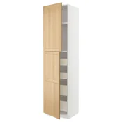 METOD / MAXIMERA Vis.el. s 2 vrata/4 fioke, bela/Forsbacka hrastovina, 60x60x240 cm