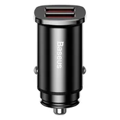 Baseus Square Metalni punjac za automobil 30W, 2xUSB Type-A, crni CCALL-DS01