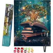 Nikcorp Malovanje po številkah DIY Bougimal Magic Tree komplet 40 x 50 cm platno iz bombaža in lana brez okvirja leseni ročaji 3 čopiči ekološke akrilne barve