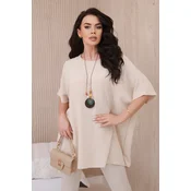 Kesi Włoski Oversized blouse with pendant dark beige