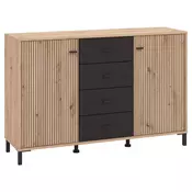 Carryhome ŠIROKA KOMODA, črna, hrast artisan