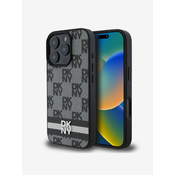 DKNY PU Leather Checkered Pattern and Stripe iPhone 16 Pro Max Black Ovitek za telefon Vijolična