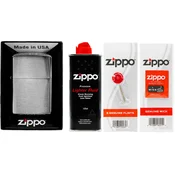 VŽIGALNIK ZIPPO KOMPLET S KRTAČENIM KROMOM IN STENJAČEM ZA BENZIN